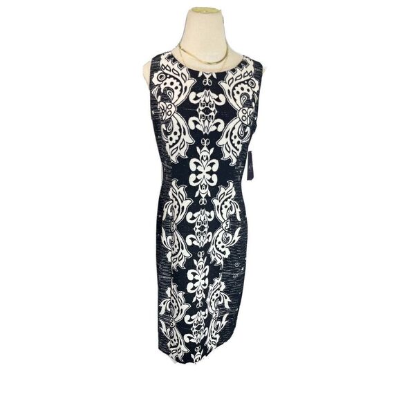 NYDJ Black White Floral Sheath Shaper Dress Sleeveless Size 8 Slimming - Picture 15 of 16